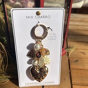 Mia Charro cheetah heart and gold charms handbag and or key chain